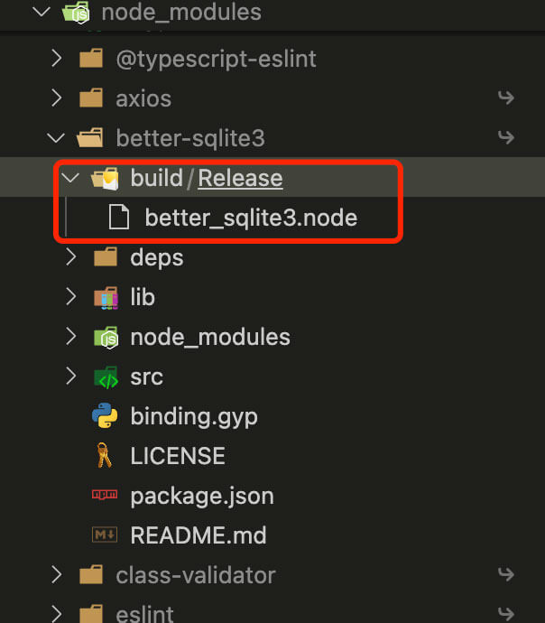 本地在 node_modules 里的 better-sqlite3 目录文件